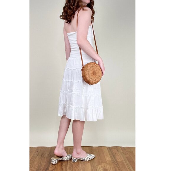 Vintage Y2K 90s Tiered Sleeveless Tube Top Drop Waist Midi Dress Summer Sundress - Picture 3 of 8